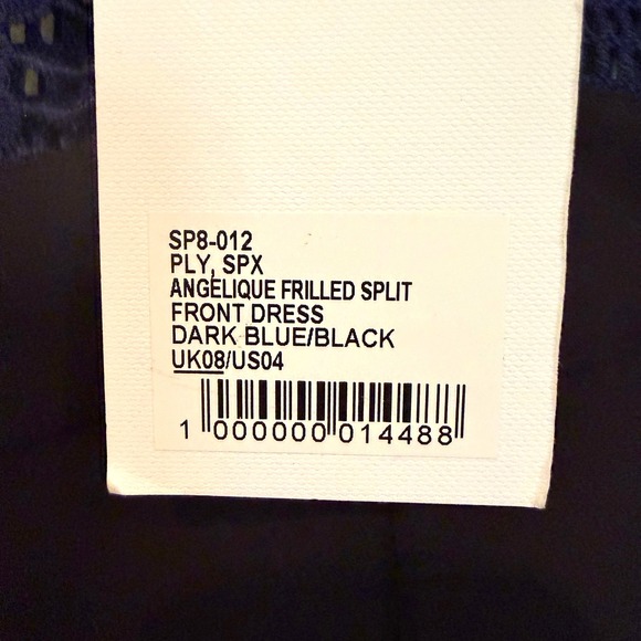 Self-Portrait Angelique Frilled Split Front Dress Women's 4 Black Navy Luxury - Picture 10 of 14